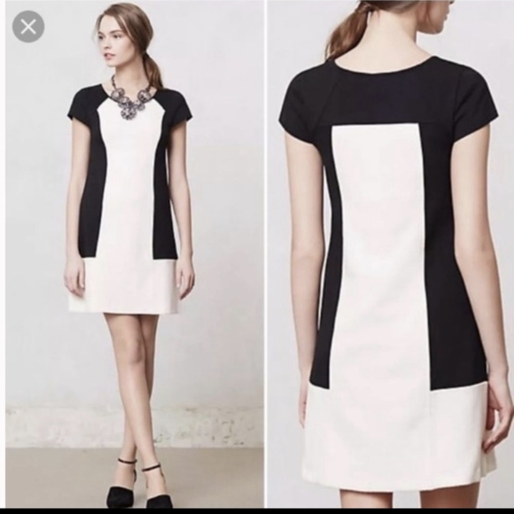 NEW ANTHROPOLOGIE Maeve sz.S Corby Shift  Black Motif Colorblock Panel Dress - Picture 2 of 12